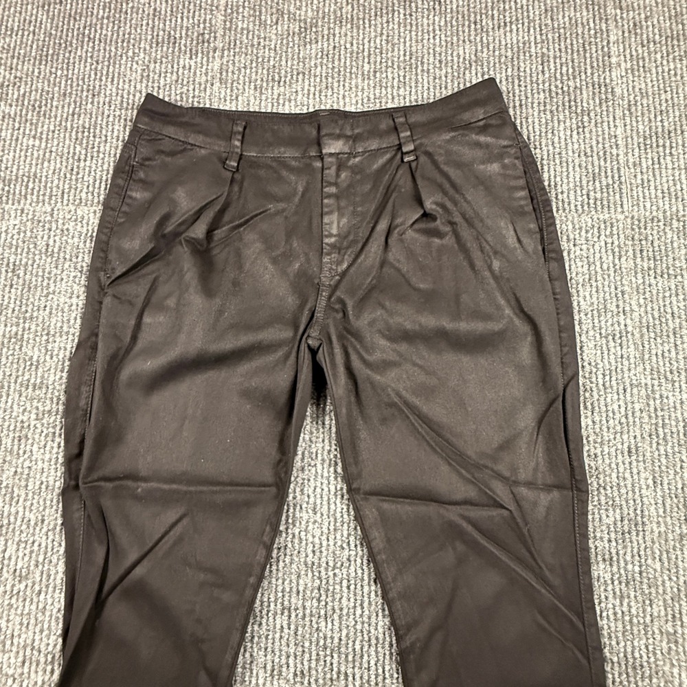 7 For All Mankind Size 27 Coated Black Jogger‎ Pants Pleated Smocked Cuffs